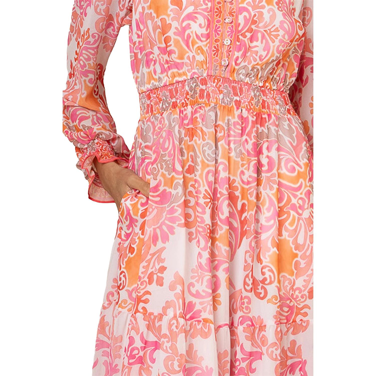 Rosa Hale Bob Bertille lang kjole med elegant snitt og blomstrete design, perfekt til spesielle anledninger.
