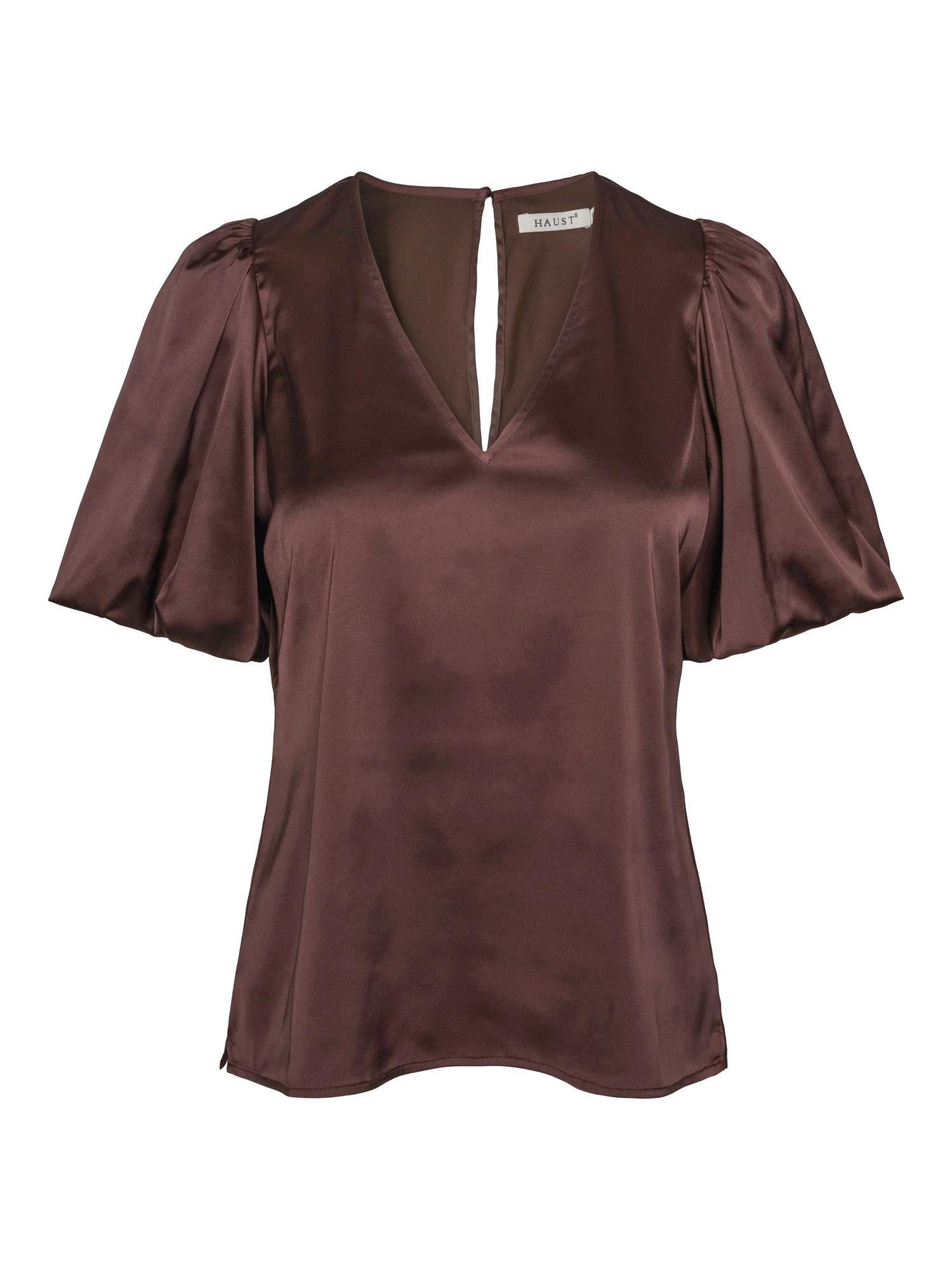 Haust Button Blouse Bluse Mørkebrun - chrismoa.no