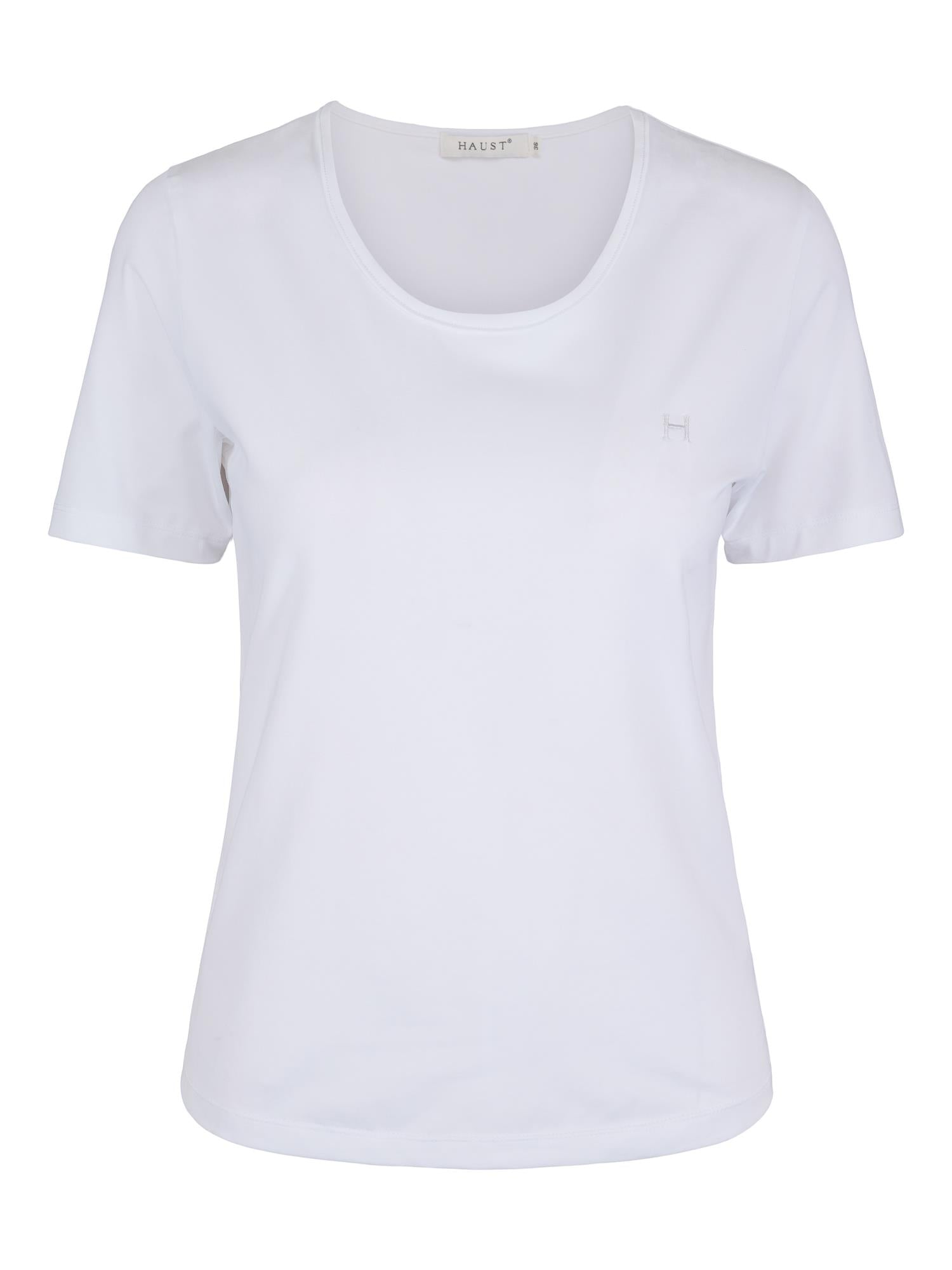 Hvit Haust logo T-skjorte med rund hals, myk bomullsmodell for komfortabel bruk.