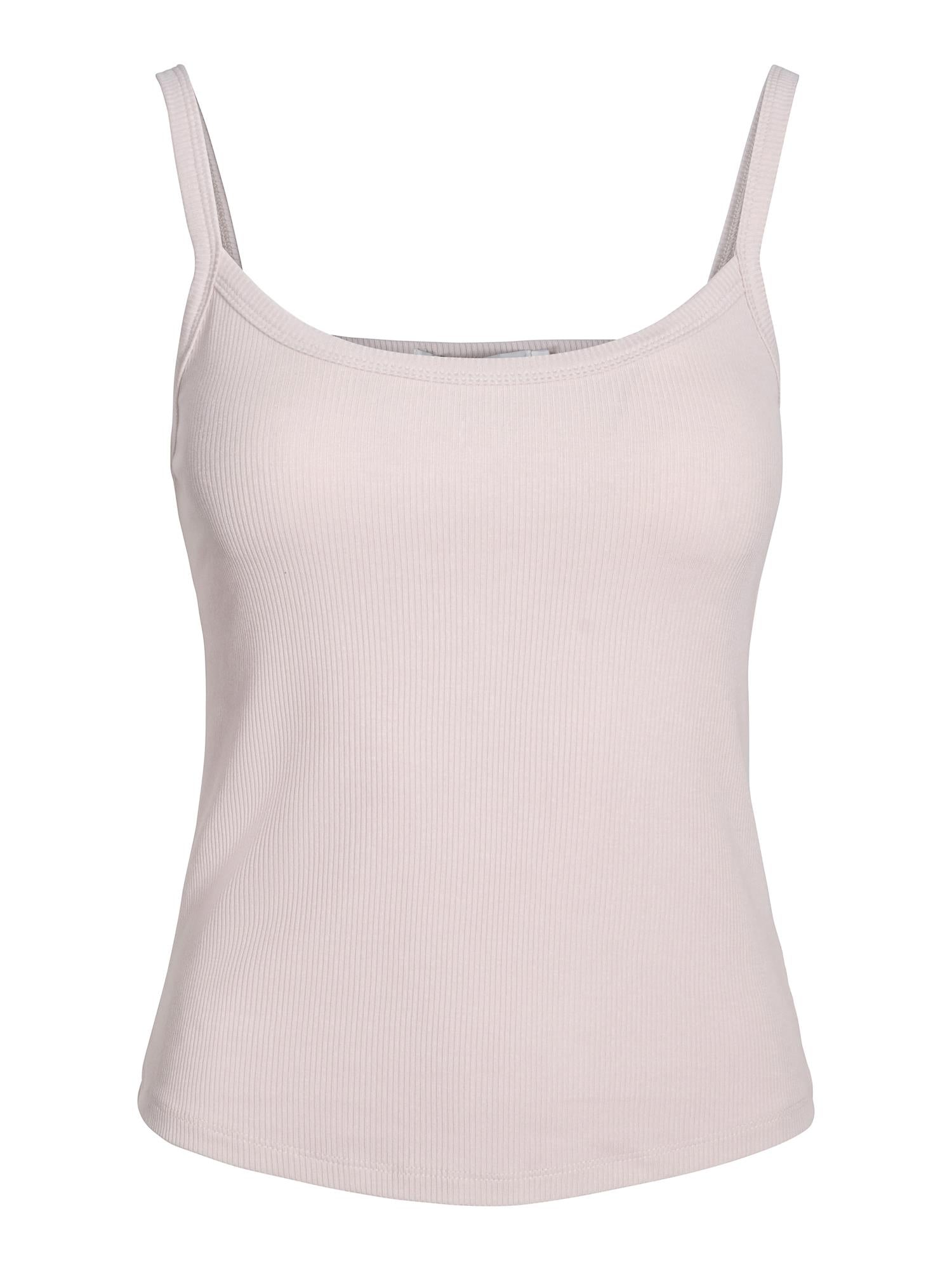 Lys-beige Haust Rib Singlet T-Shirt for kvinner, myk bomullsstoff, enkel design, casual stil, nærbilde av stofftekst og passform