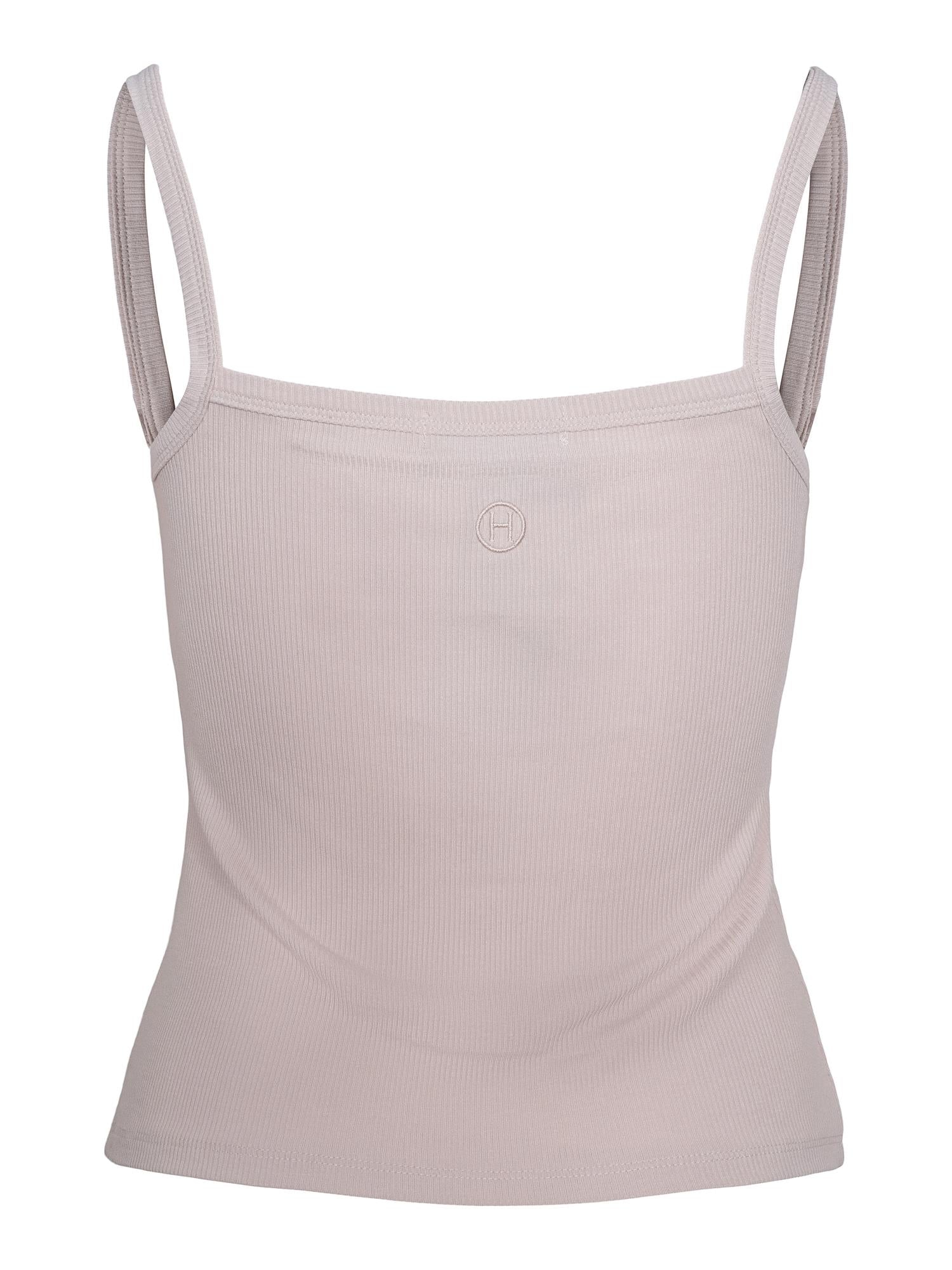 Lys-beige Haust Rib Singlet T-Shirt for kvinner, enkel og komfortabel med ribbet stoff, vises på bildet.