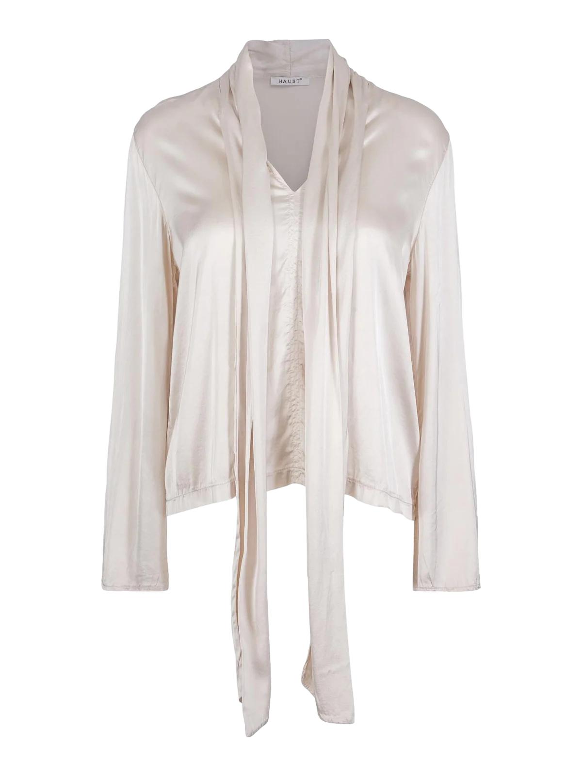 Haust Tie Satin Stretch Blouse Bluse Lys-Beige - chrismoa.no