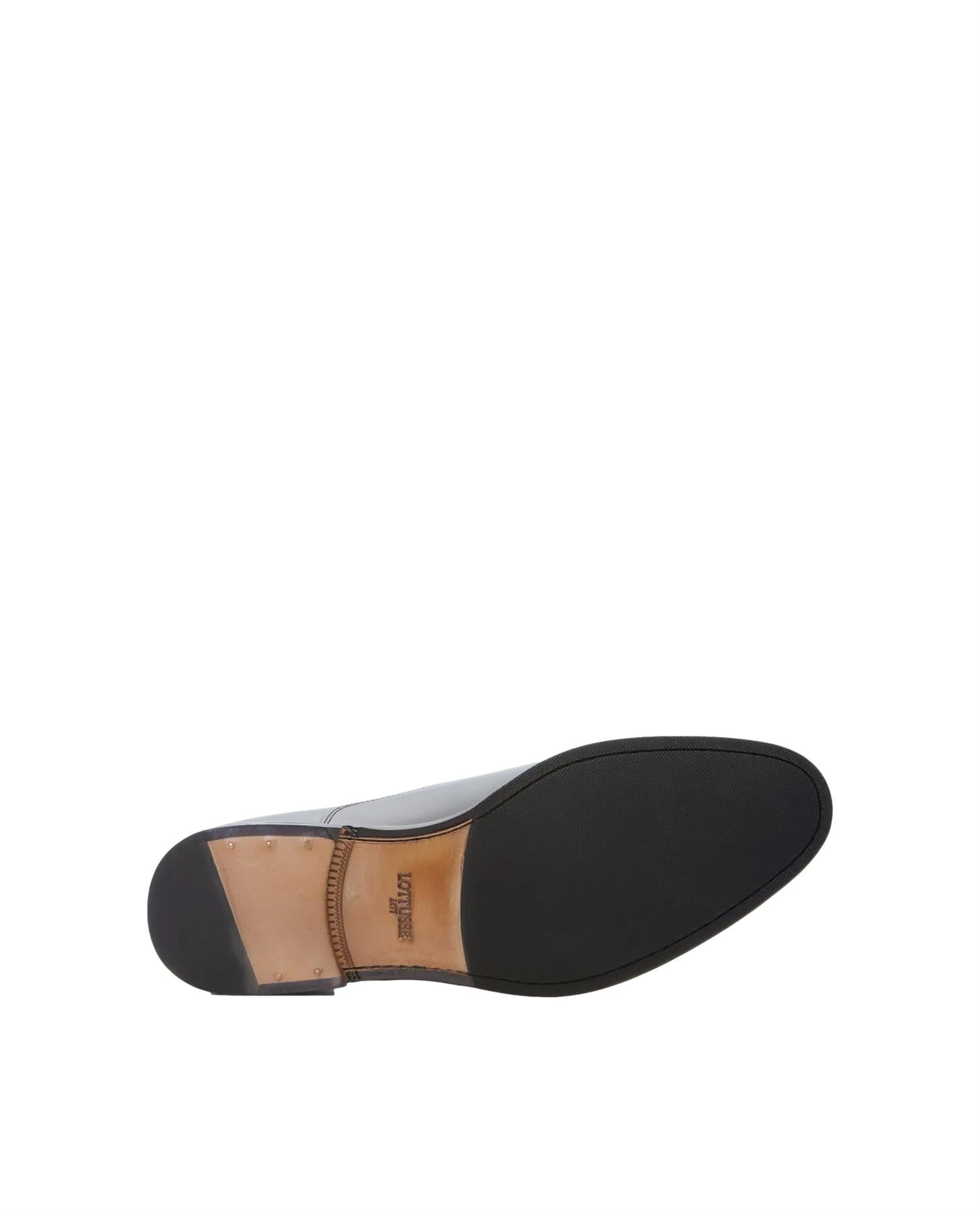 Lottusse Lenox sorte Oxford-sko i børstet kalveskinn, klassisk design og polert overflate, for stilfulle antrekk.