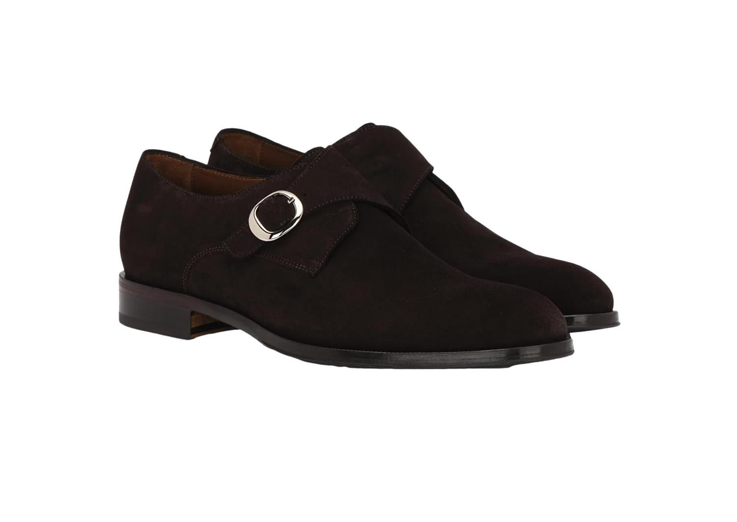 Lottusse Mocha Calfskin Lenox Buckle sko i brun med spenne og klassisk design, vises i bilde.