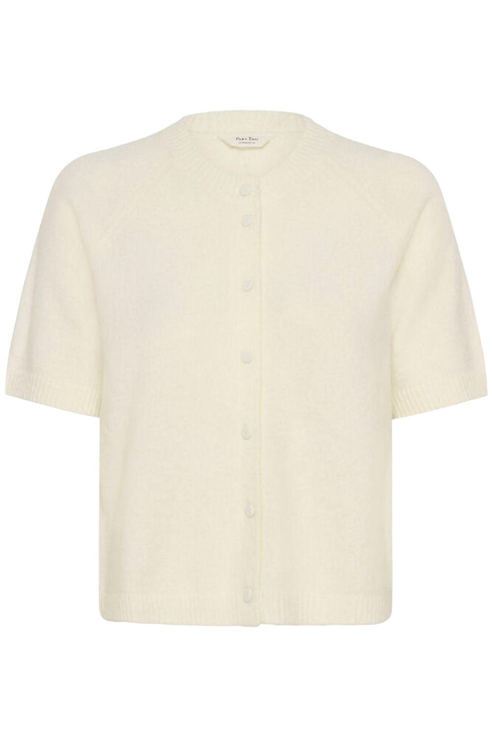 Hvit Part Two AnishaPW cardigan genser som vises på bildet, med mykt og klassisk design.