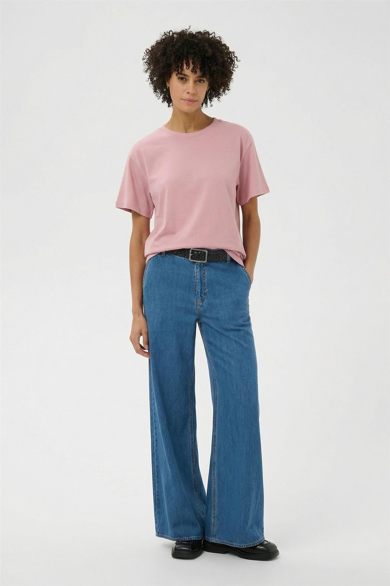 Part Two Annepw Ts T-skjorte i Cameo Pink, rosa bomulls T-skjorte med logo, for dame.