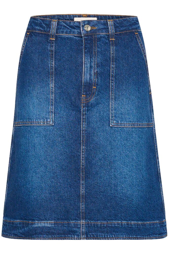 Part Two TammiePW SK denim skjørt, mykt og stilig, vist med midje og lommer, perfekt for en casual look.