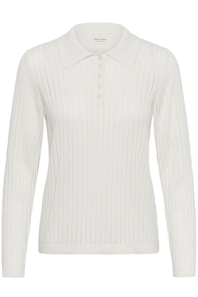 Part Two ZariaPW PU genser i off-white, mykt og komfortabelt, synlig med knappestolpe og rund hals.