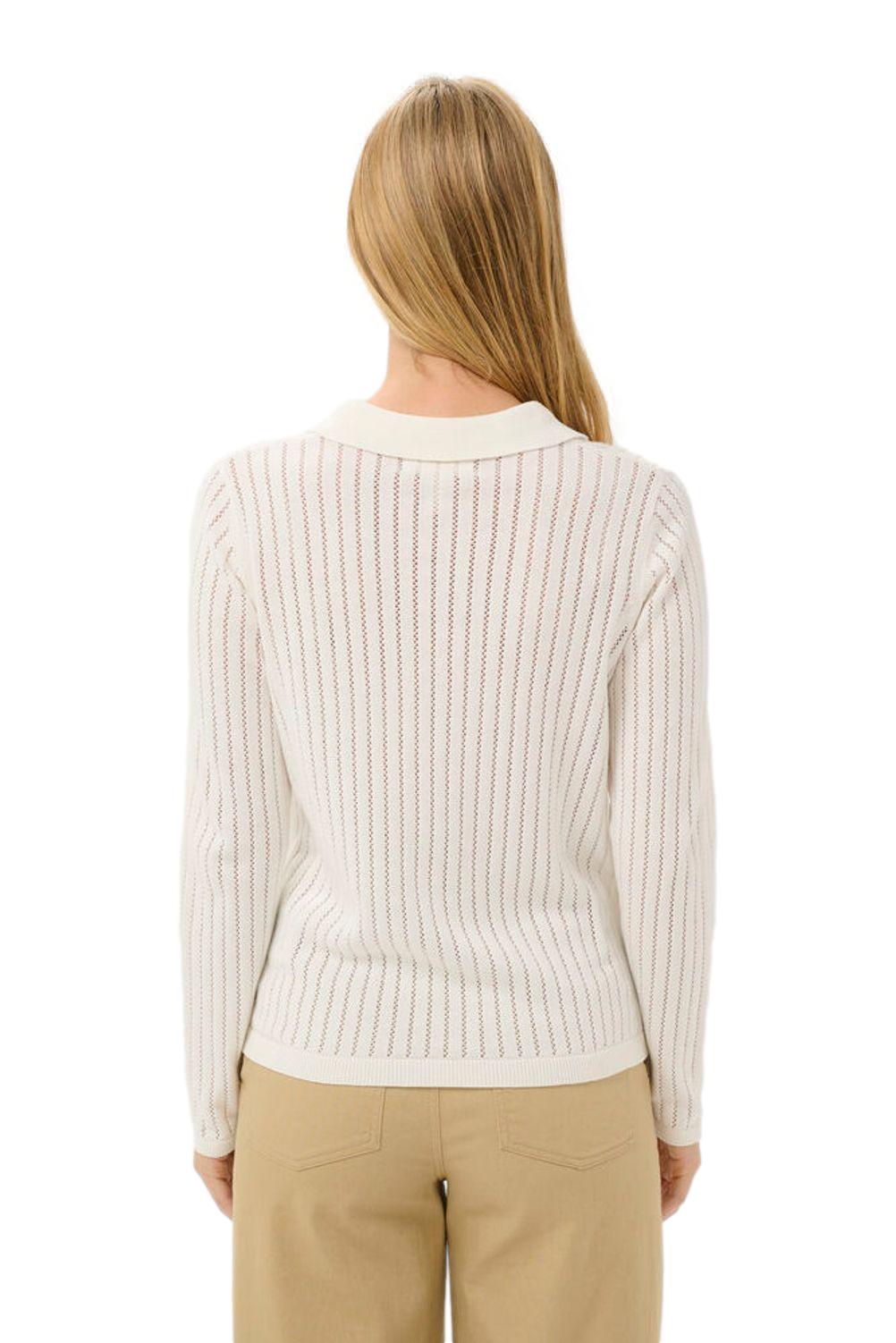 Part Two ZariaPW PU genser i off-white, myk og komfortabel, vist fra forsiden med rund hals og lange ermer.