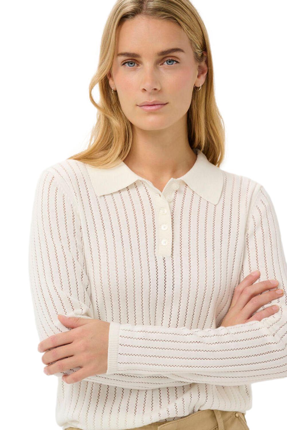 Part Two ZariaPW PU genser i off-white, myk og komfortabel bomullsbluse med rund hals og lange ermer.