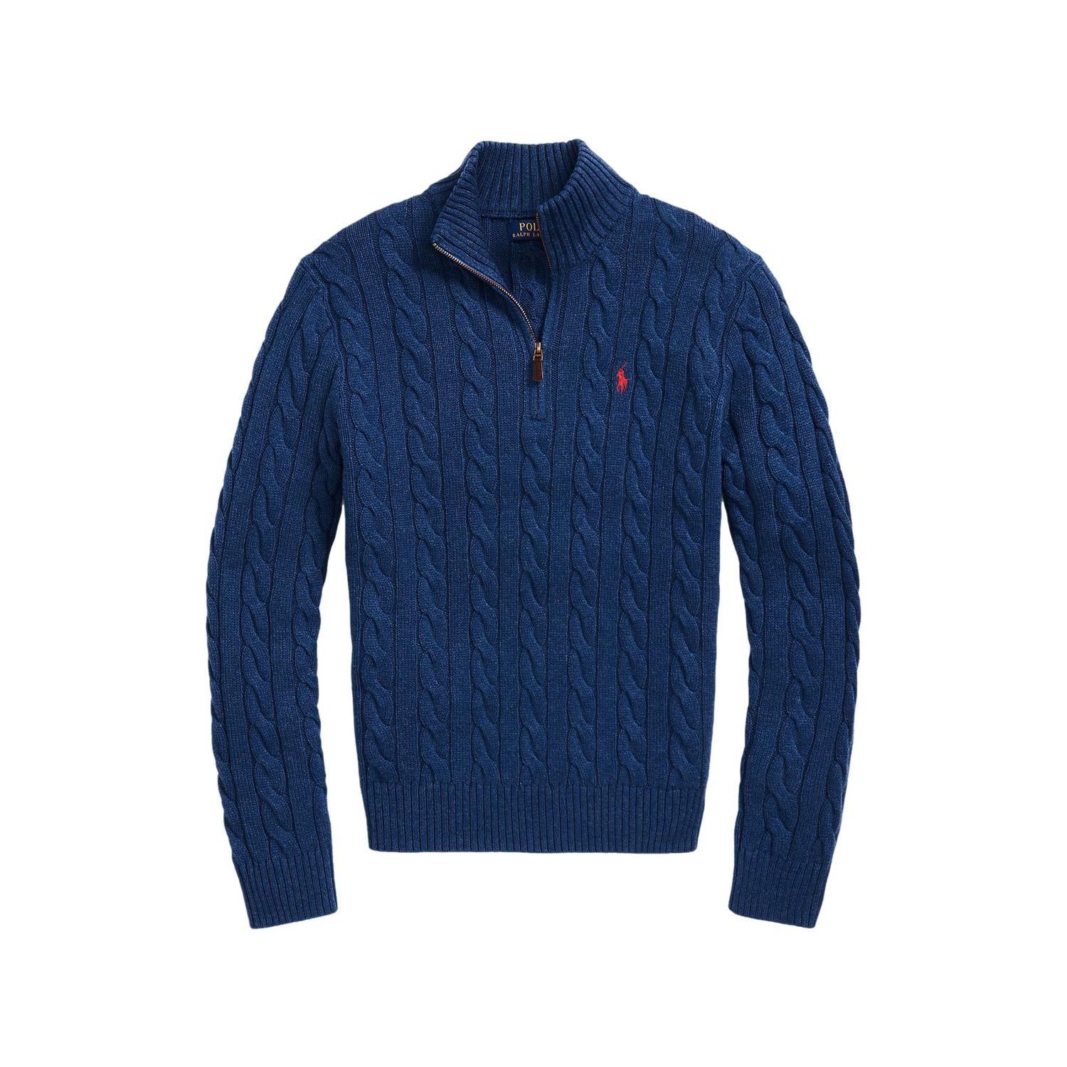 Polo Ralph Lauren Cable-Knit Cotton Quarter-Zip Sweater Genser Blå - chrismoa.no