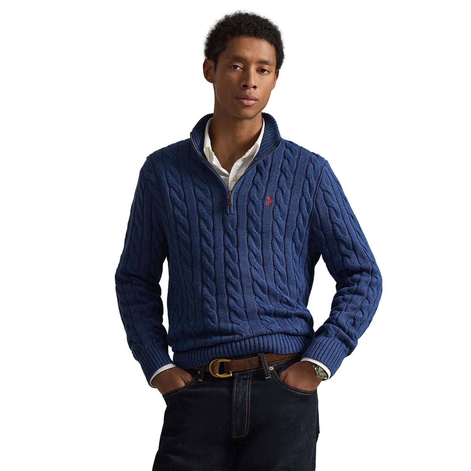 Polo Ralph Lauren Cable-Knit Cotton Quarter-Zip Sweater Genser Blå - chrismoa.no