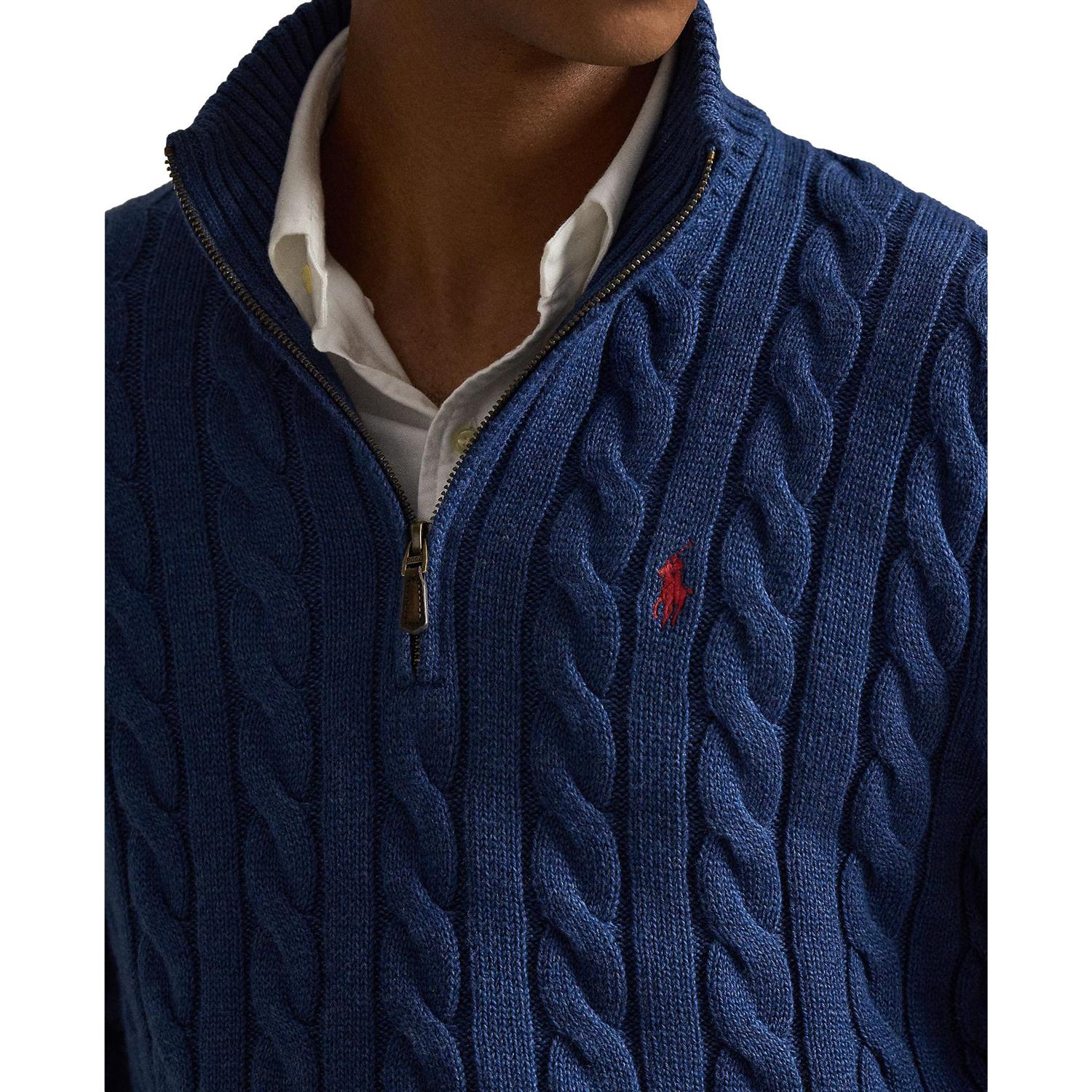 Polo Ralph Lauren Cable-Knit Cotton Quarter-Zip Sweater Genser Blå - chrismoa.no