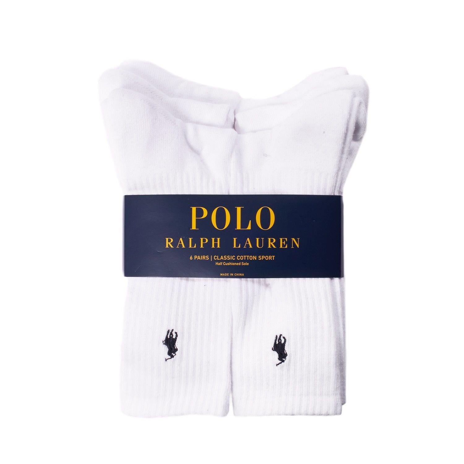 Hvit Polo Ralph Lauren sportstrømper i bomull, 6-pakning, komfortabelt og slitesterkt design for daglig bruk