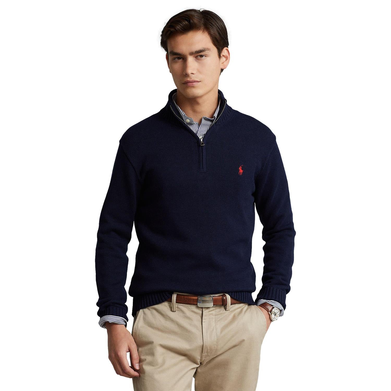 Polo Ralph Lauren Cotton Quarter-zip sweater Genser Marine - chrismoa.no