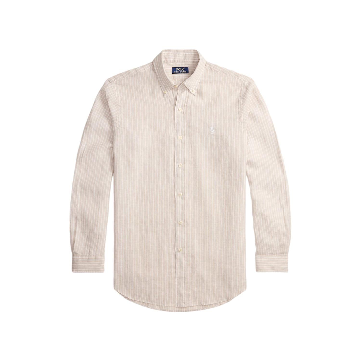 Polo Ralph Lauren Custom Fit Striped Linen Shirt Skjorte Lys-Beige - chrismoa.no