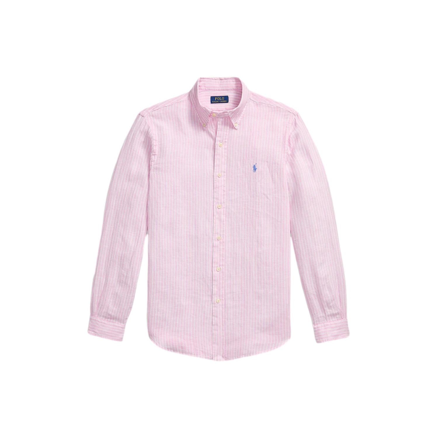 Polo Ralph Lauren Custom Fit Striped Linen Shirt Skjorte Rosa - chrismoa.no