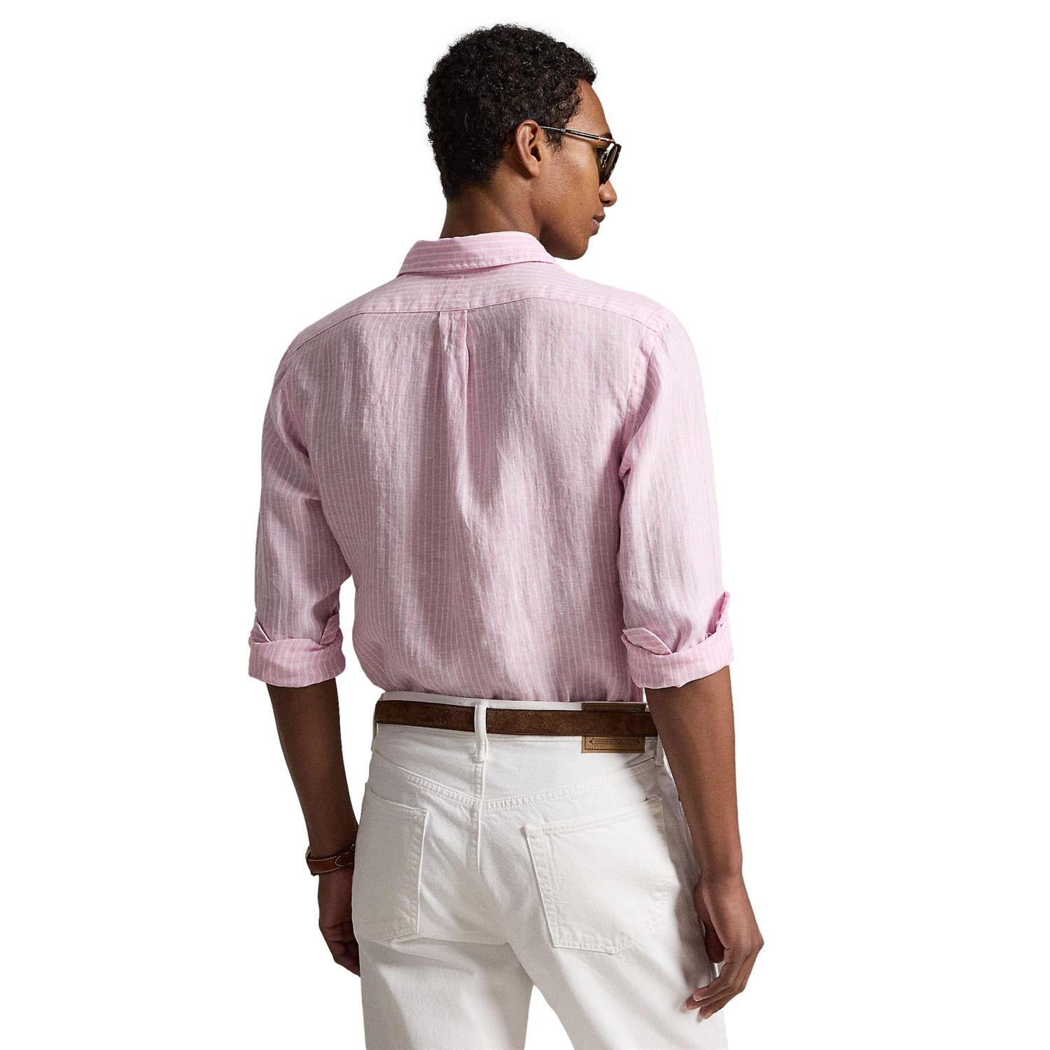 Polo Ralph Lauren Custom Fit Striped Linen Shirt Skjorte Rosa - chrismoa.no