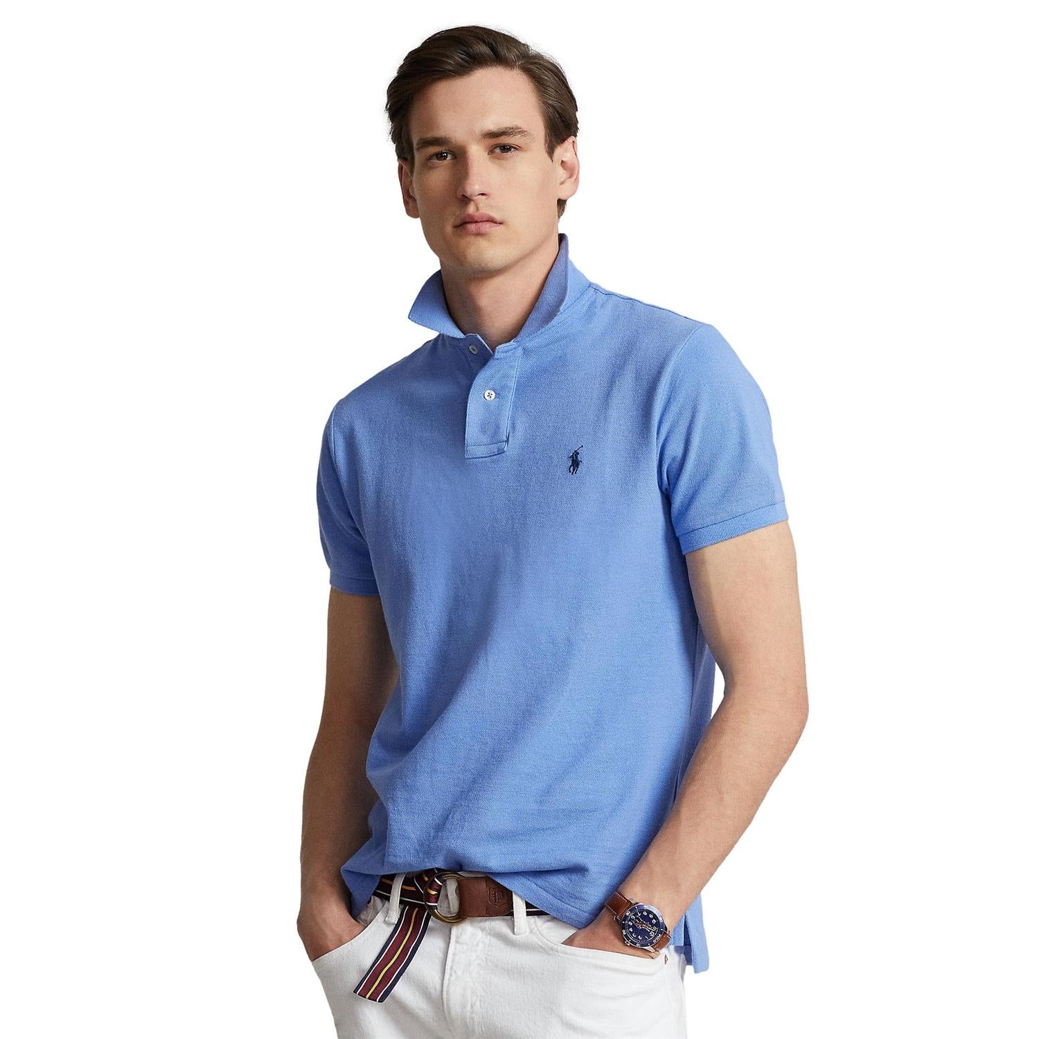 Polo Ralph Lauren Custom Slim Fit Mesh Polo T-Shirt Blå - chrismoa.no