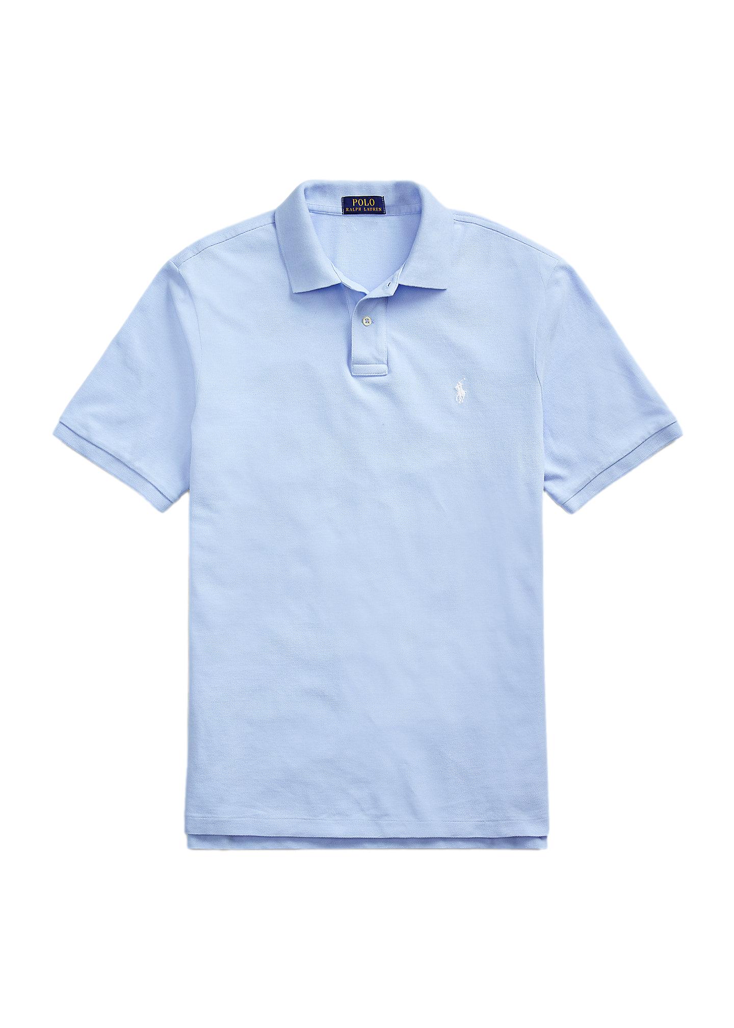 Lyseblå Polo Ralph Lauren slim fit mesh polo T-skjorte med klassisk krage og knappestolpe, for en ren og stilfull look.