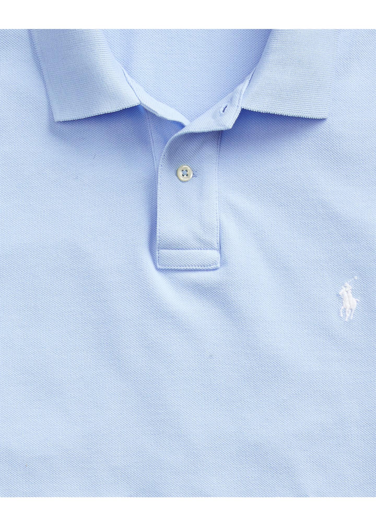 Lyseblå Polo Ralph Lauren slim fit mesh polo T-skjorte med klassisk krage og korte ermer, for en komfortabel og stilfull look.
