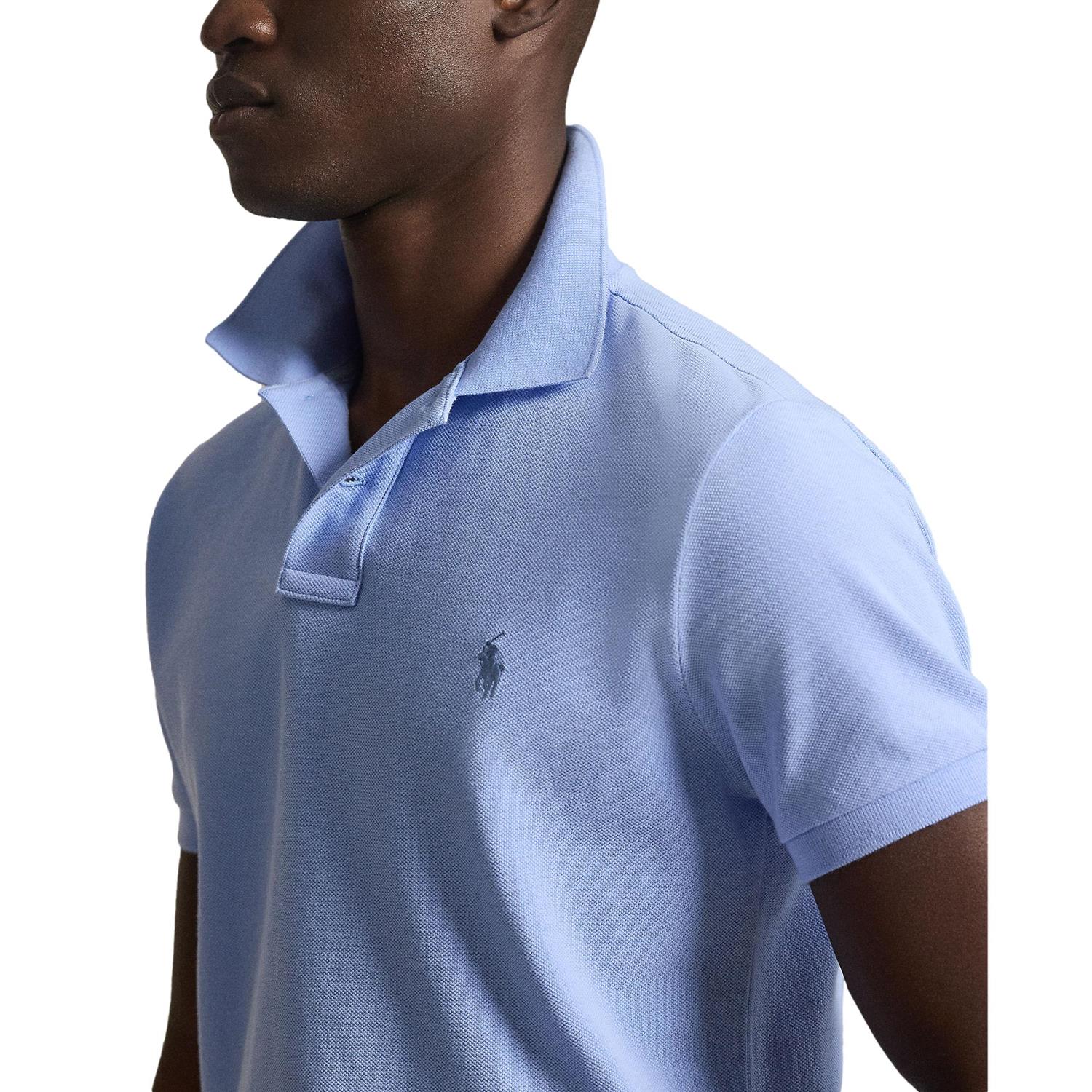 Lyseblå Polo Ralph Lauren slim fit mesh polo T-skjorte med klassisk design og logo foran