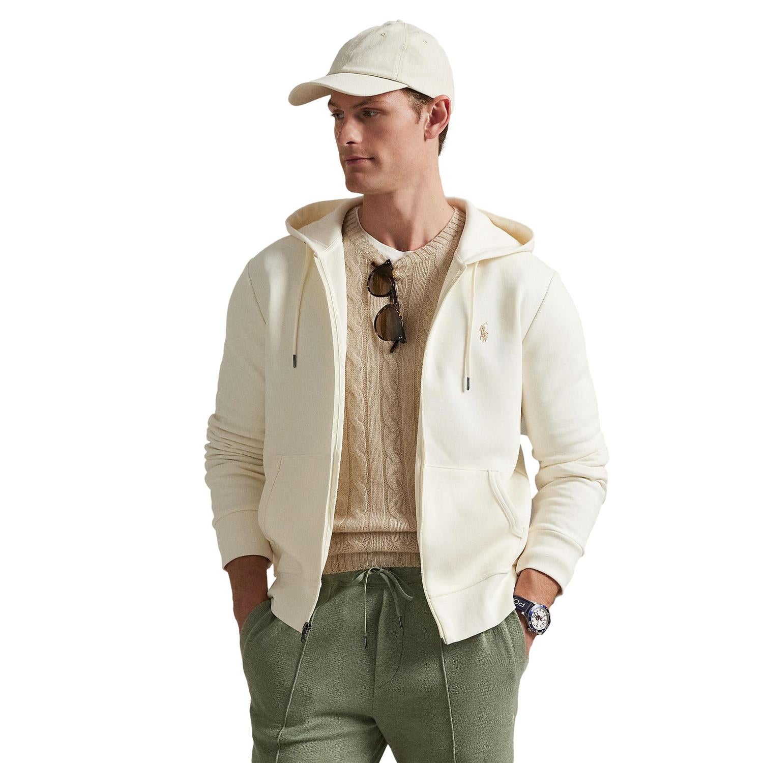 Polo Ralph Lauren DOUBLE-KNIT FULL-ZIP HOODIE Genser Cream - chrismoa.no