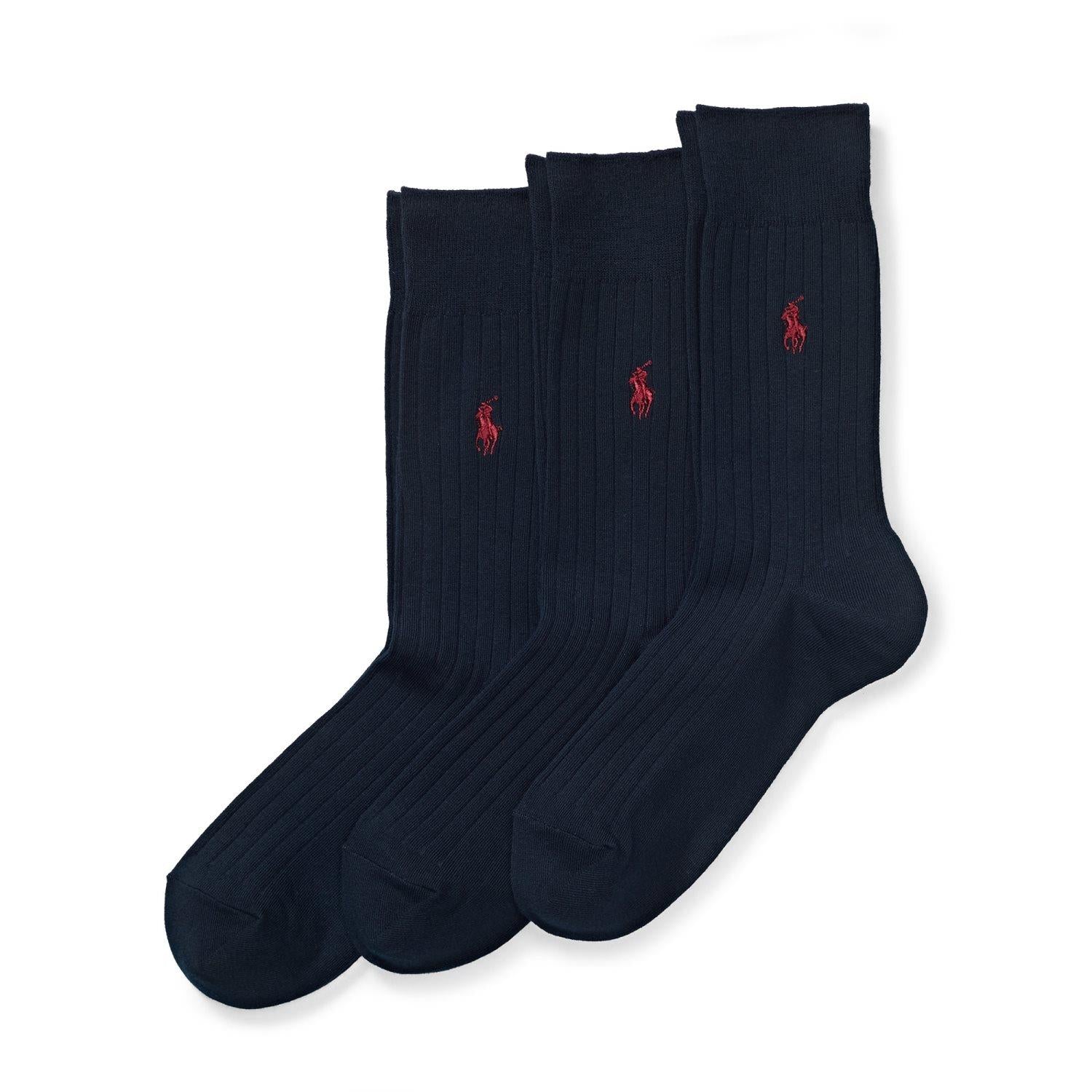 Mørkeblå Polo Ralph Lauren Egypt Rib Crew 3-pack strømper, komfortable og slitesterke, med ribbestrikket design.