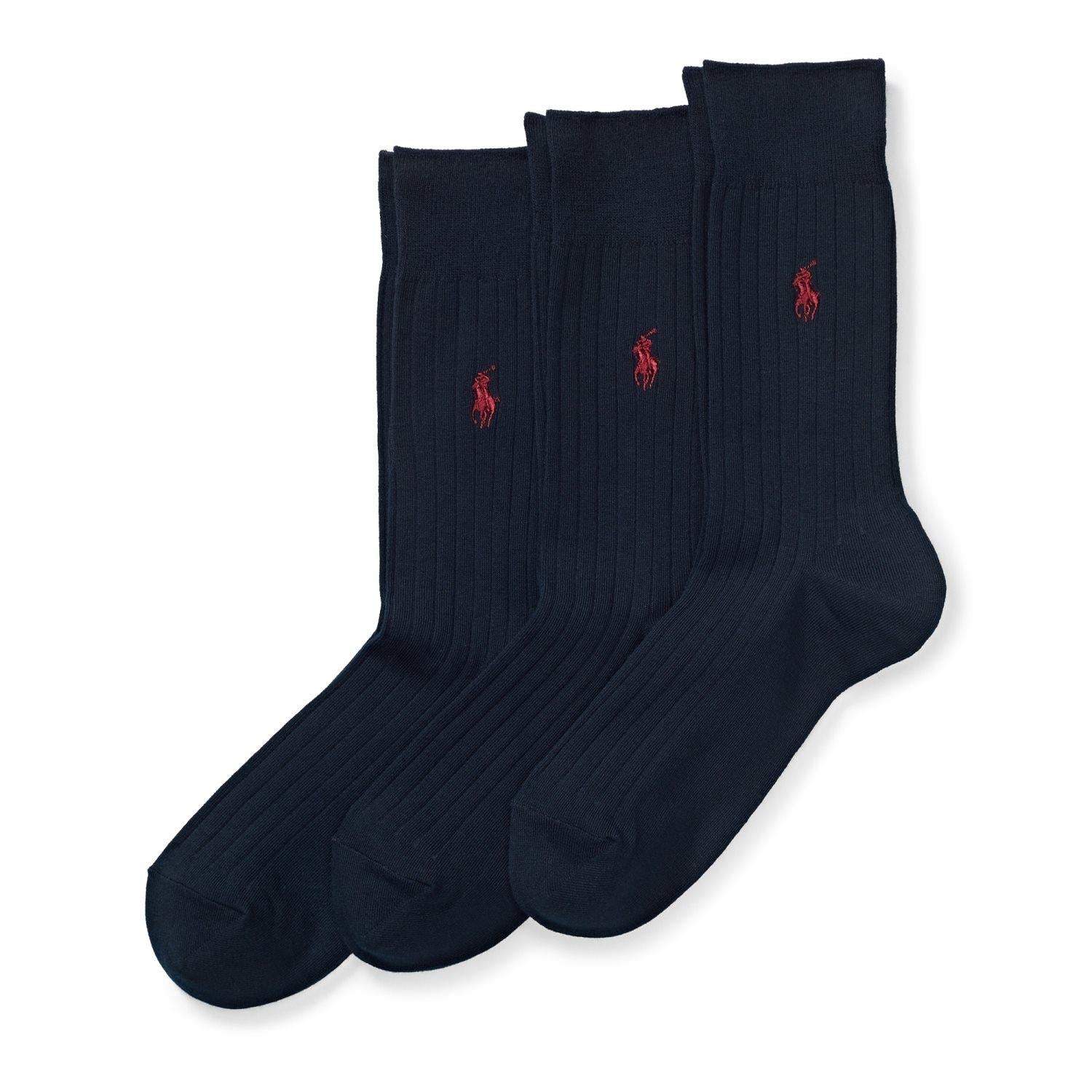 Mørkeblå Polo Ralph Lauren Egypt Rib Crew 3-pack strømper, komfortable og slitesterke, vist i nærbilde.