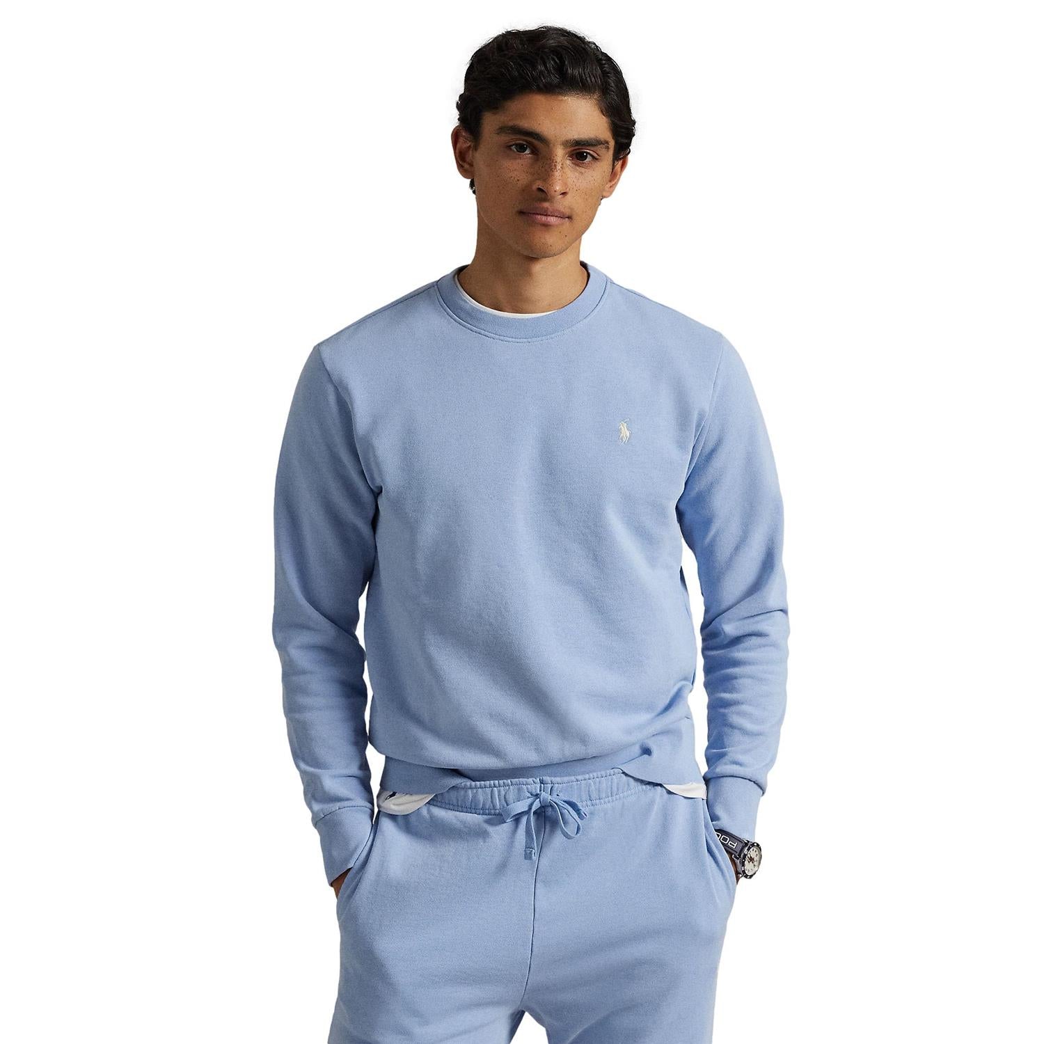 Blå Polo Ralph Lauren langermet sweatshirt med rund hals, bomullsgenser for komfortabel hverdagsbruk