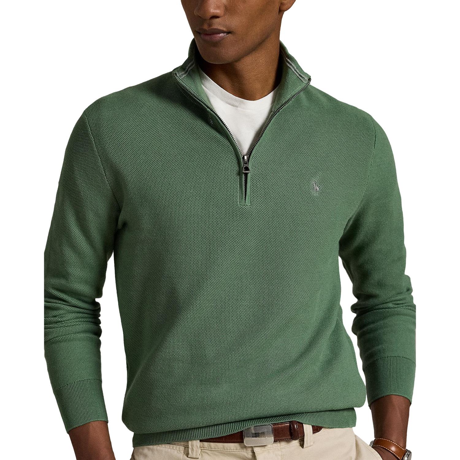 Polo Ralph Lauren MESH-KNIT COTTON QUARTER-ZIP SWEATER Genser Grønn - chrismoa.no