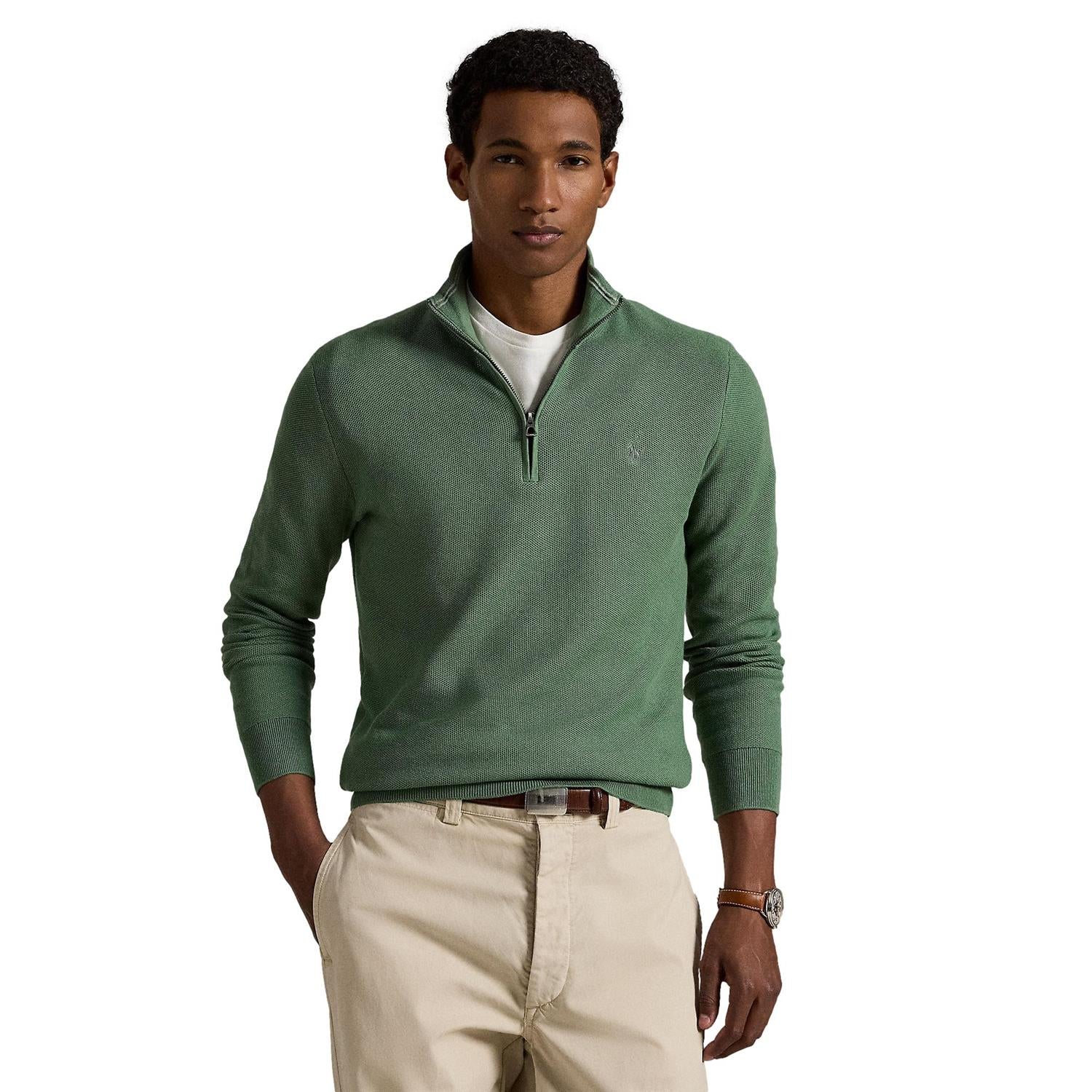 Polo Ralph Lauren MESH-KNIT COTTON QUARTER-ZIP SWEATER Genser Grønn - chrismoa.no