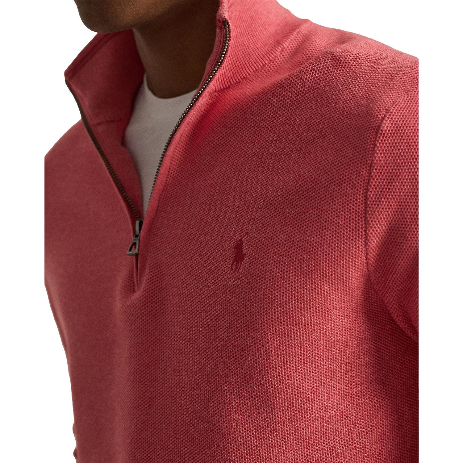Polo Ralph Lauren Mesh-Knit Cotton Quarter-Zip Sweater Genser Pastellrød - chrismoa.no