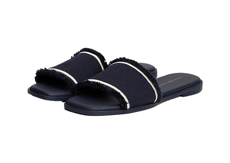 Tommy Hilfiger Fringe Canvas Flat Sandal Sko Blå - chrismoa.no