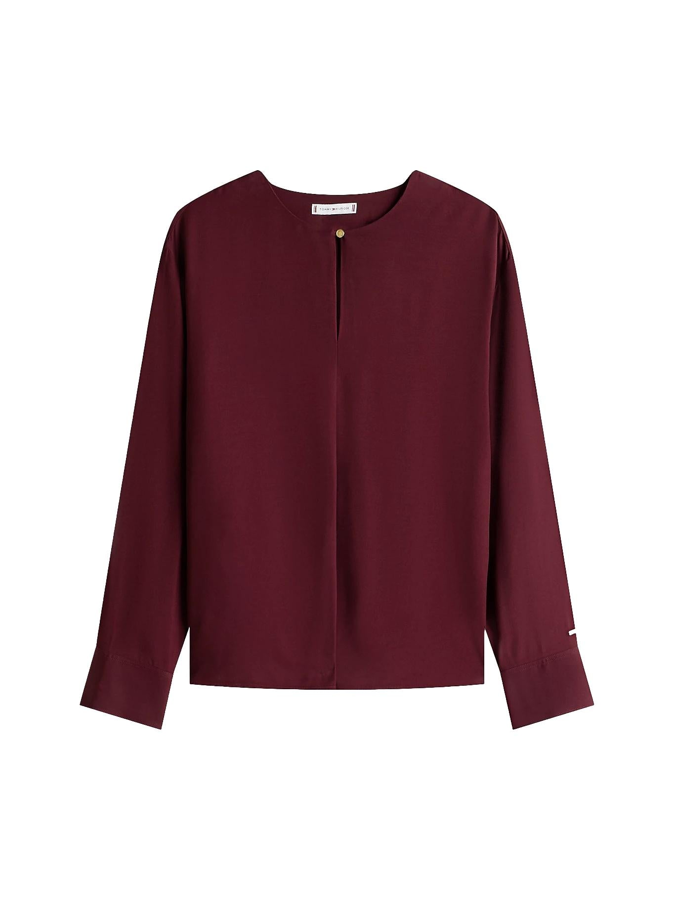 Tommy Hilfiger Keyhole Cutout Relaxed Fit Blouse Bluse Burgunder - chrismoa.no