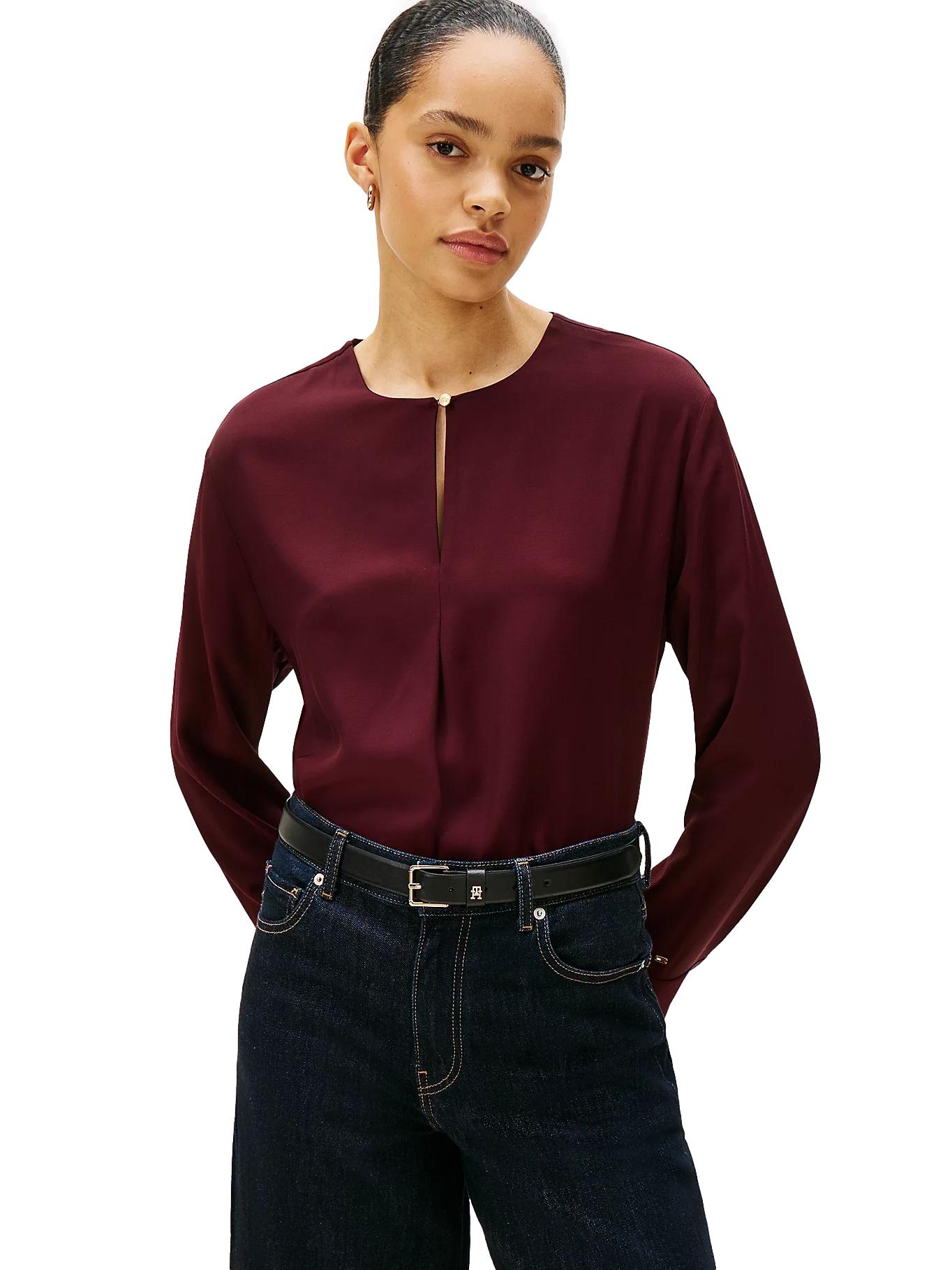 Tommy Hilfiger Keyhole Cutout Relaxed Fit Blouse Bluse Burgunder - chrismoa.no