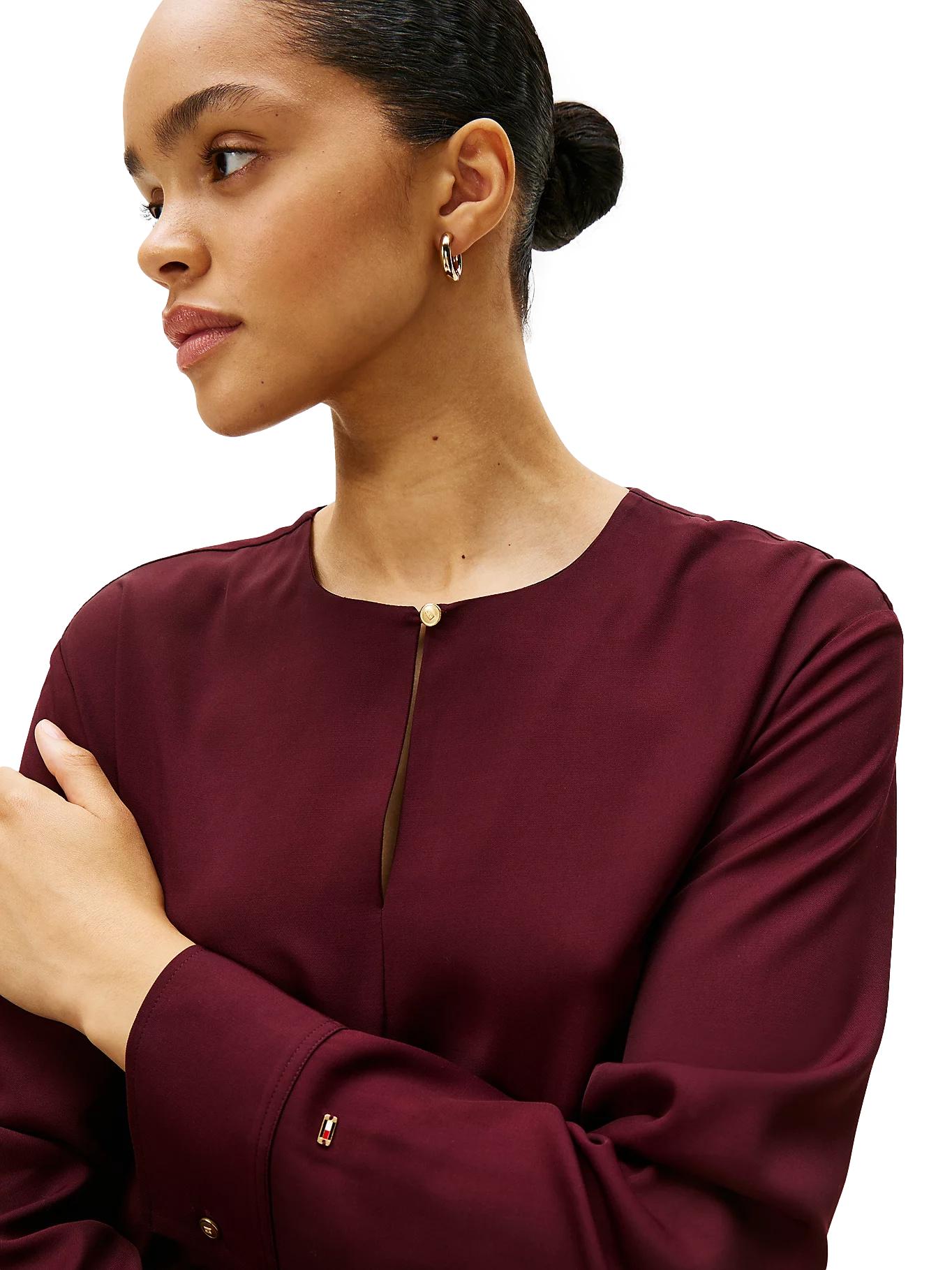 Tommy Hilfiger Keyhole Cutout Relaxed Fit Blouse Bluse Burgunder - chrismoa.no