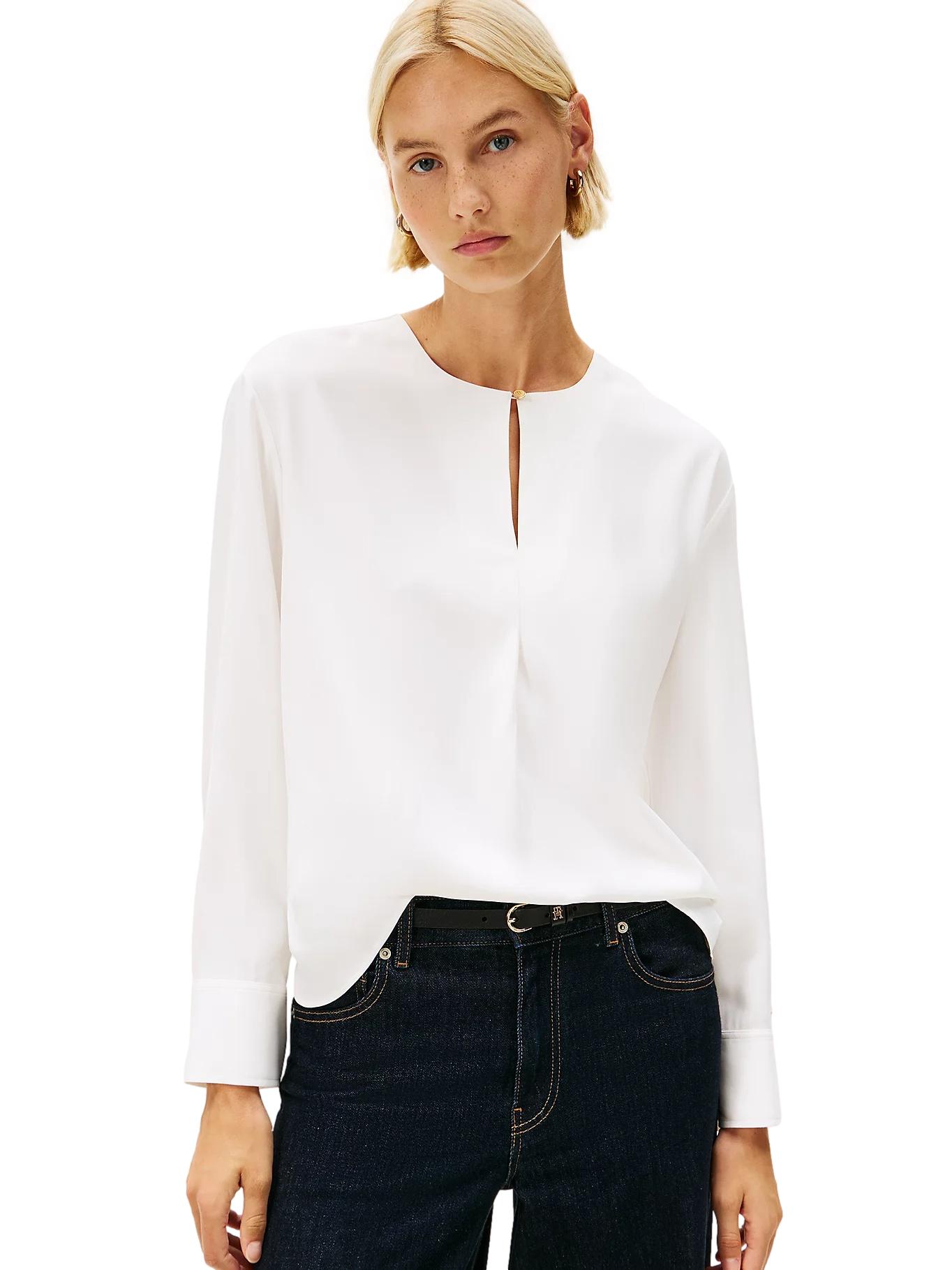 Tommy Hilfiger Keyhole Cutout Relaxed Fit Blouse Bluse Hvit - chrismoa.no