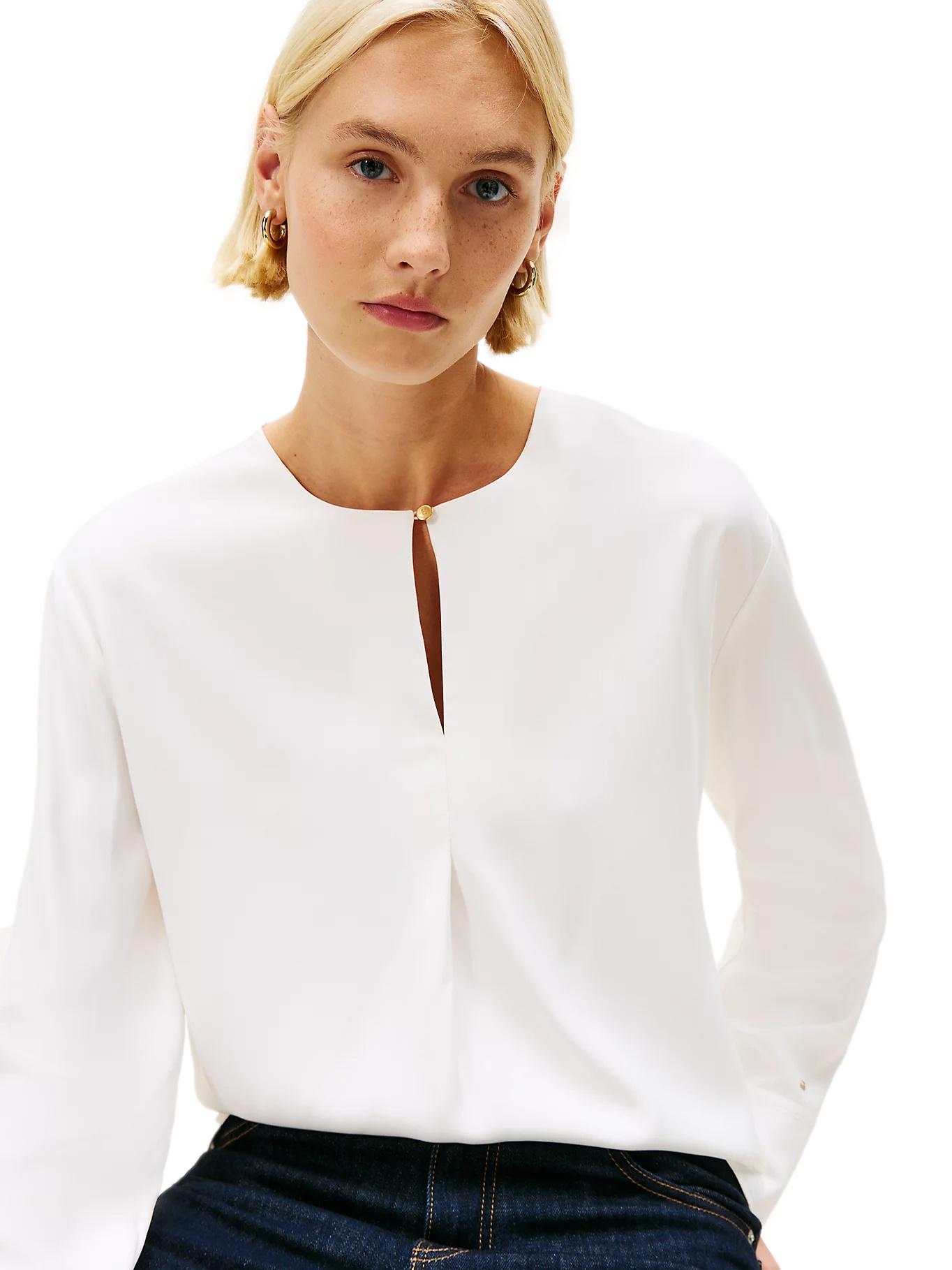 Tommy Hilfiger Keyhole Cutout Relaxed Fit Blouse Bluse Hvit - chrismoa.no