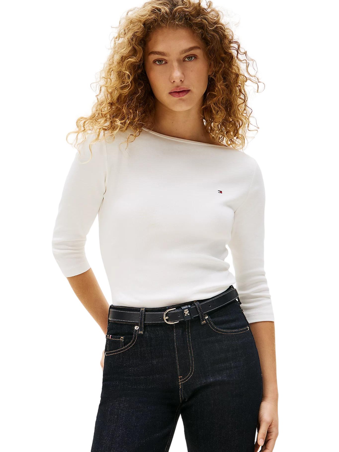 Tommy Hilfiger New Cody Slim Boat - NK 3/4 Slv Genser Hvit - chrismoa.no