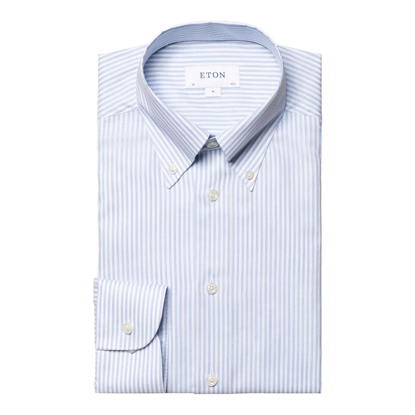 Eton Slim Striped Oxford Skjorte Lyseblå - chrismoa.no