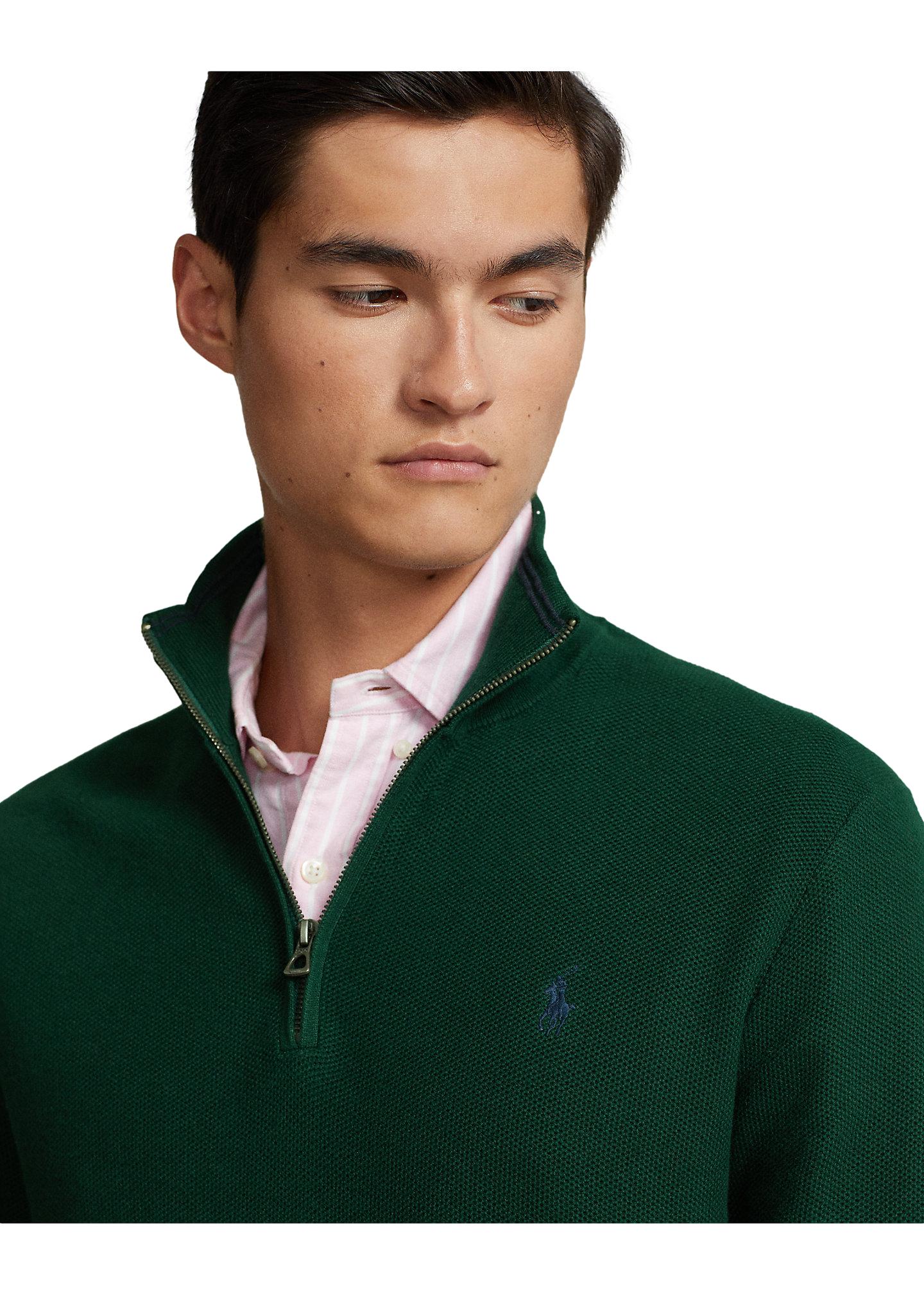 Polo Ralph Lauren Mesh-Knit Cotton Quarter-Zip Sweater Genser Grønn - chrismoa.no