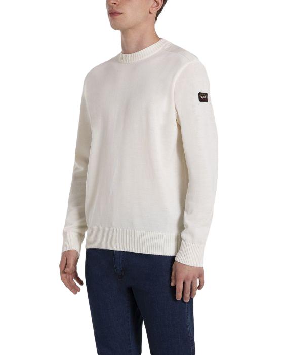 Paul & Shark Bretagne wool crew neck with iconic badge Genser Off-White - chrismoa.no