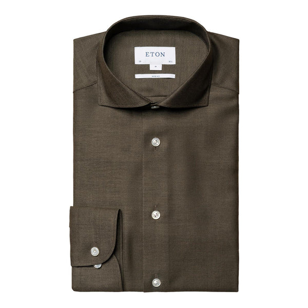 Eton Contemporary Dark Brown Merino Shirt Skjorte Mørkegrønn - chrismoa.no