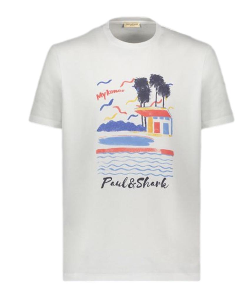 Paul & Shark Riviera Cotton Jersey with print T-Shirt Hvit - chrismoa.no