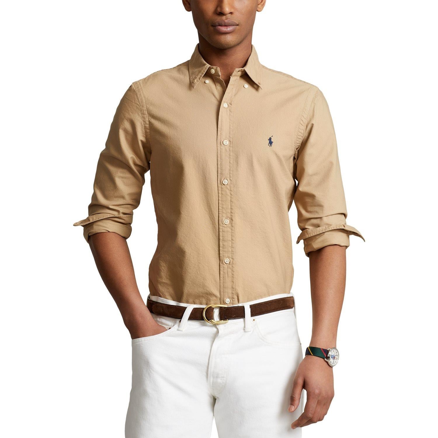 Polo Ralph Lauren Slim Fit Garment-Dyed Oxford Shirt Skjorte Beige - chrismoa.no