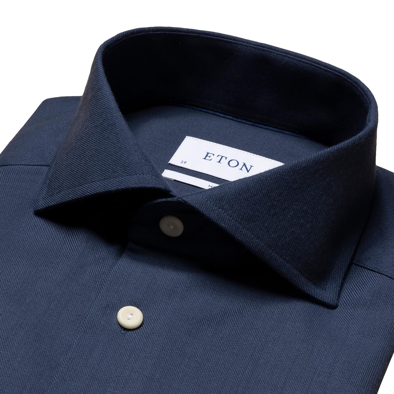 Eton Dark Blue Merino Wool Shirt Slim Skjorte Blå - chrismoa.no