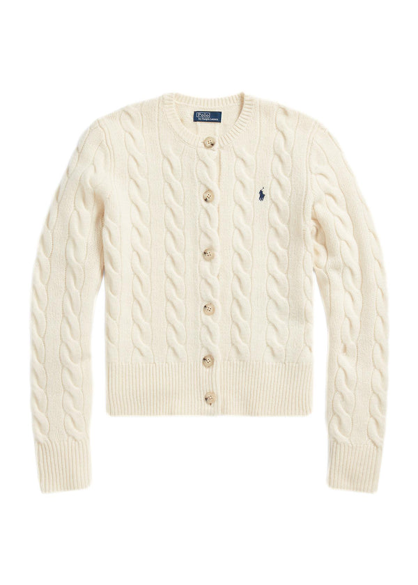 Polo Ralph Lauren Cable-Knit Wool-Cashmere Cardigan Genser Off-White - chrismoa.no