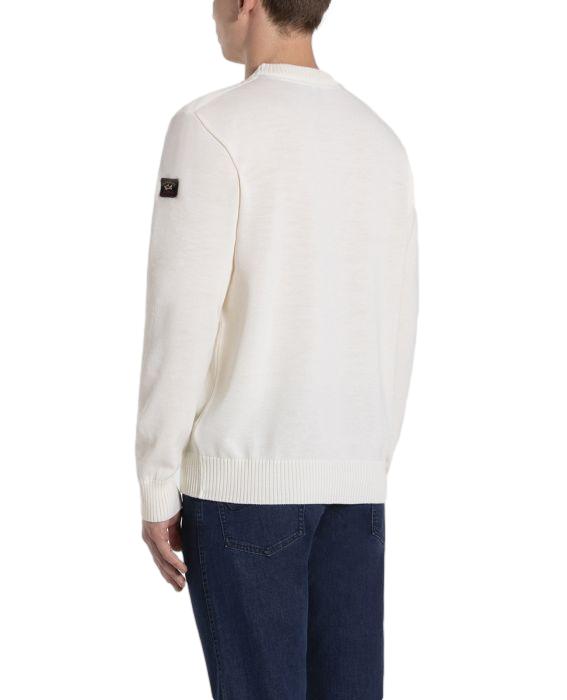 Paul & Shark Bretagne wool crew neck with iconic badge Genser Off-White - chrismoa.no