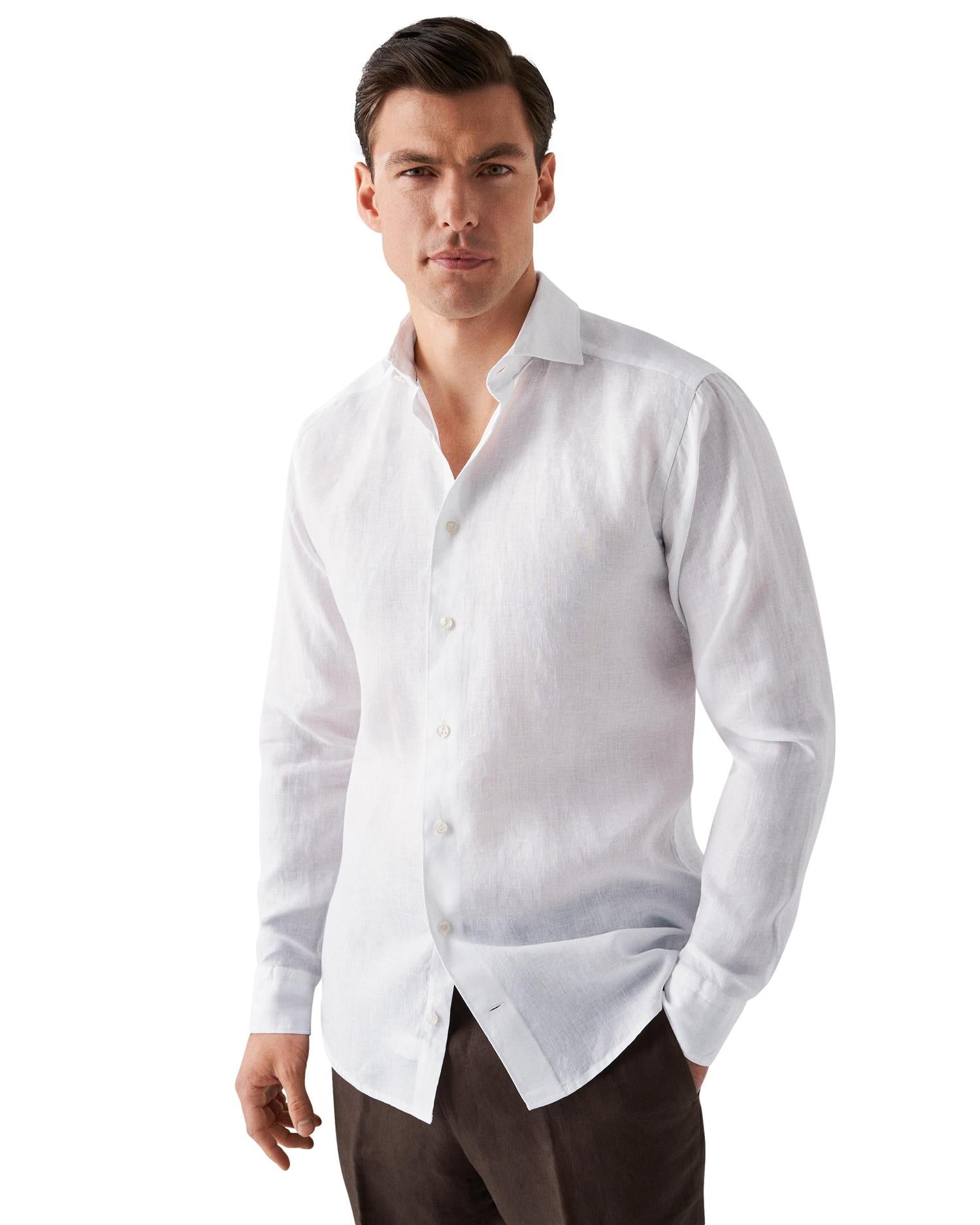 Eton Slim White Linen Shirt Skjorte Hvit - chrismoa.no